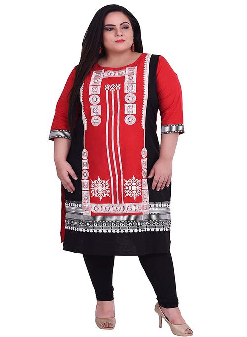 plus size embroidered straight kurta red - 18049256 - Very Small Image - 1