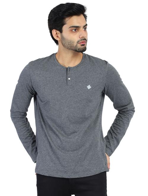 grey color round neck full sleeve t-shirt - 18049351 - Very Small Image - 1