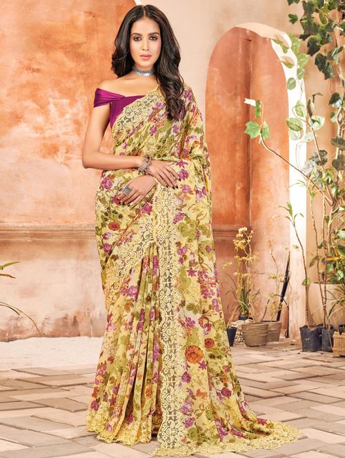floral printed saree - 18049496 - Very Small Image - 1