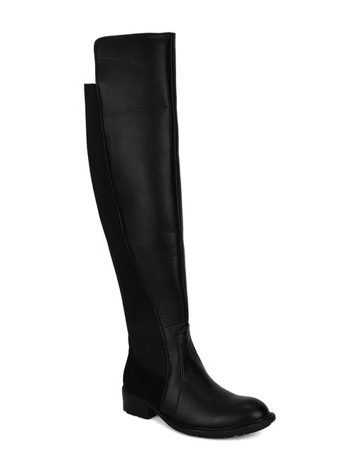 black faux leather knee length boots - 18049910 - Very Small Image - 1