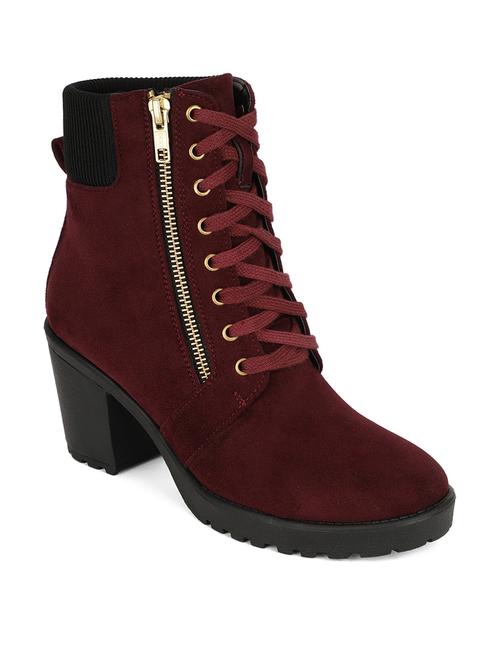 maroon faux leather ankle boots - 18049926 - Very Small Image - 1
