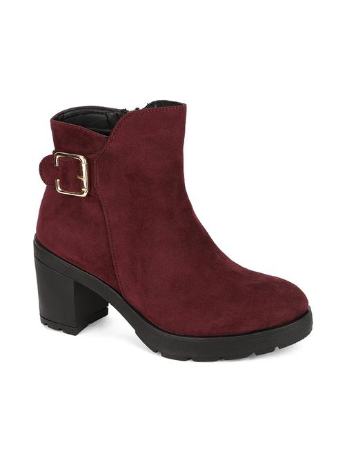 maroon faux leather ankle boots - 18049932 - Very Small Image - 1