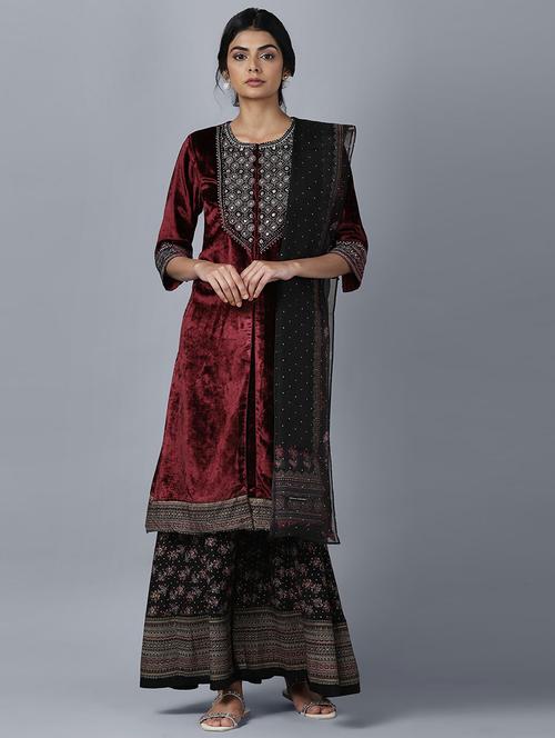red viscose kurta sharara set - 18050041 - Very Small Image - 1