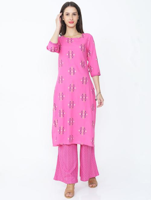 pink rayon straight kurta - 18050084 - Very Small Image - 1