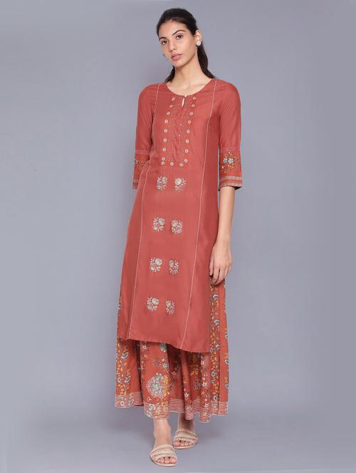 orange kurta skirt set - 18050097 - Very Small Image - 1