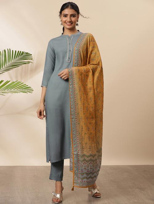 grey solid suit set - 18050133 - Very Small Image - 1