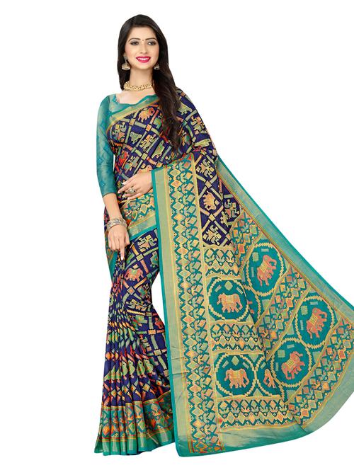 ikat printed saree with blouse - 18050628 - Very Small Image - 1