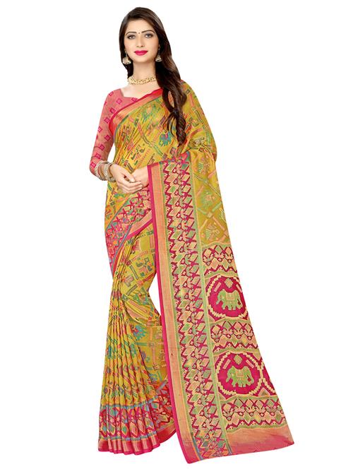 ikat printed saree with blouse - 18050629 - Very Small Image - 1
