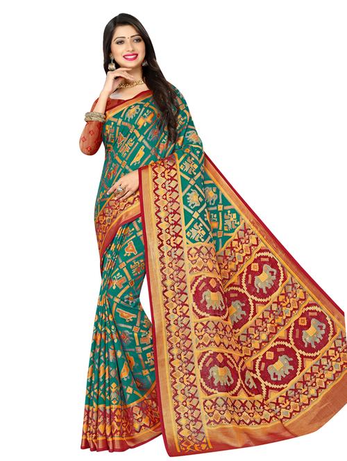 ikat printed saree with blouse - 18050630 - Very Small Image - 1
