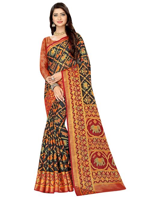 ikat printed saree with blouse - 18050631 - Very Small Image - 1