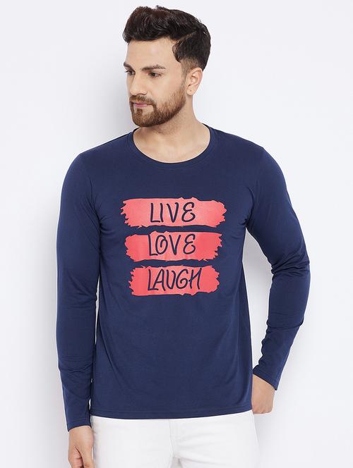 navy blue chest print t-shirt - 18051378 - Very Small Image - 1
