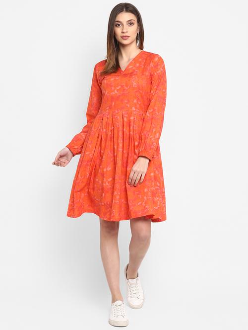 v-neck printed a-line dress - 18051417 - Very Small Image - 1