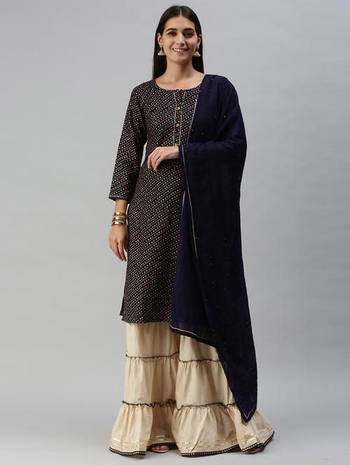 blue kurta sharara set with dupatta - 18051544 - Very Small Image - 1