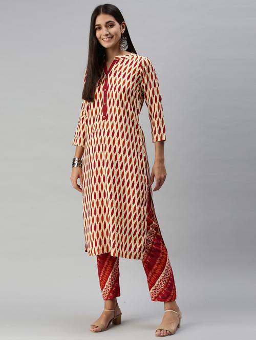 orange cotton blend kurta pant set - 18051622 - Very Small Image - 1