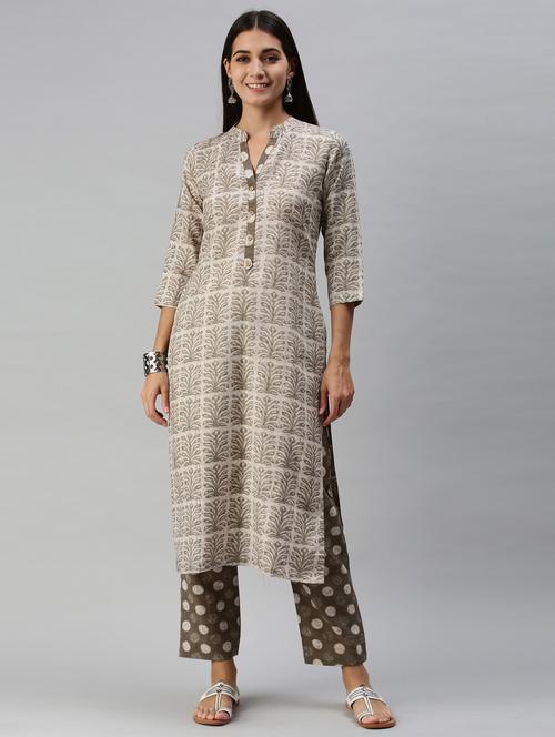 grey cotton blend kurta pant set - 18051627 - Very Small Image - 1