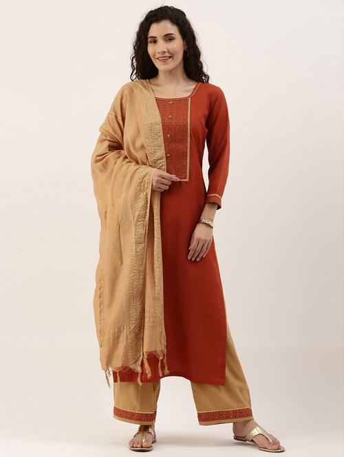 orange cotton blend kurta pant set - 18051647 - Very Small Image - 1