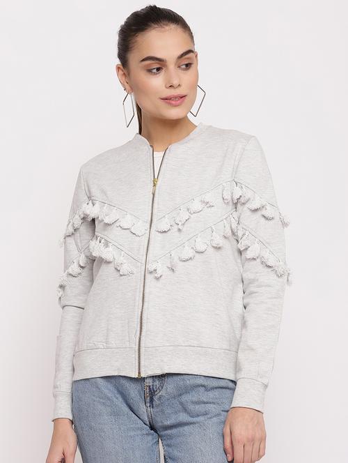 tassel embellished solid zip-up sweatshirt - 18051685 - Very Small Image - 1