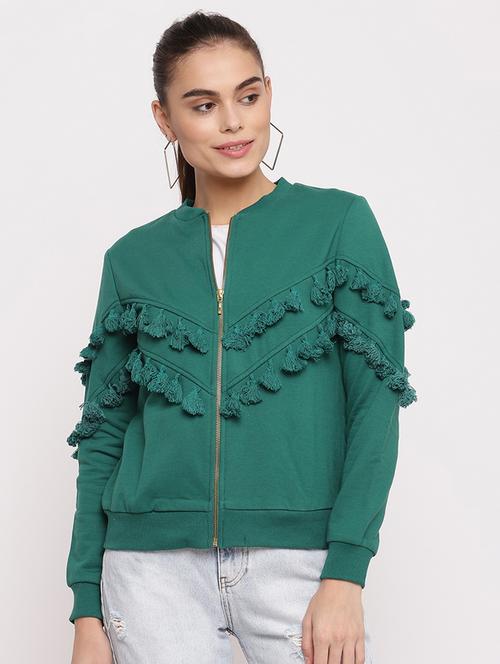 tassel embellished solid zip-up sweatshirt - 18051686 - Very Small Image - 1