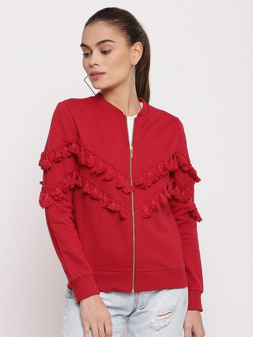 tassel embellished solid zip-up sweatshirt - 18051687 - Very Small Image - 1