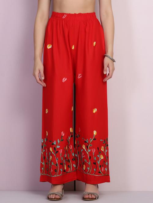 red color embroidered palazzo - 18051876 - Very Small Image - 1