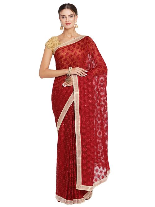 lace detailed phulkari saree - 18052218 - Very Small Image - 1