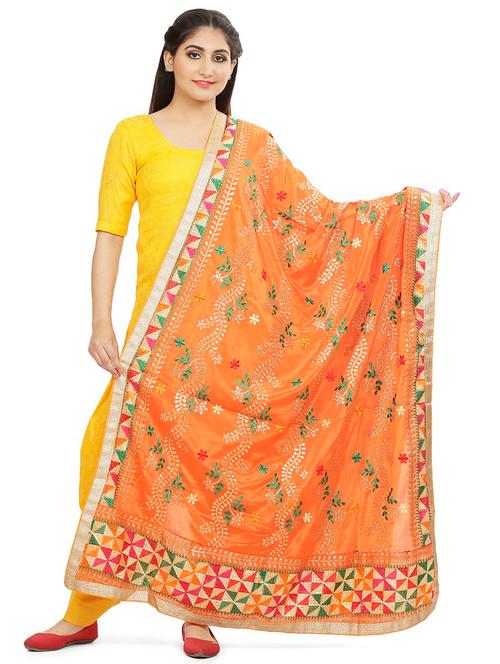 orange chiffon dupatta - 18052228 - Very Small Image - 1