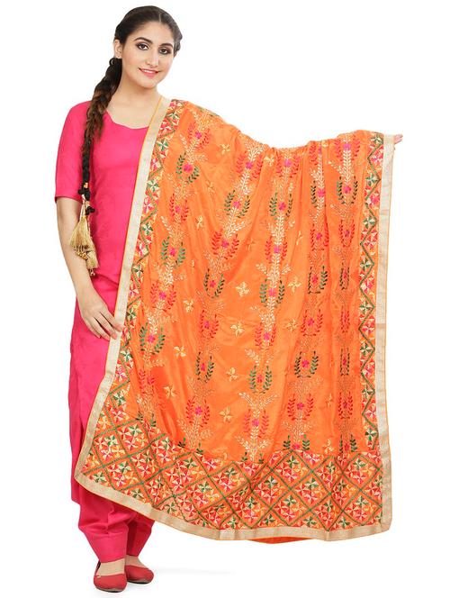 orange chiffon dupatta - 18052240 - Very Small Image - 1