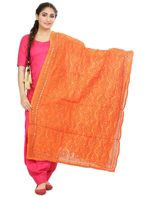 orange chanderi dupatta - 18052283 - Very Small Image - 1