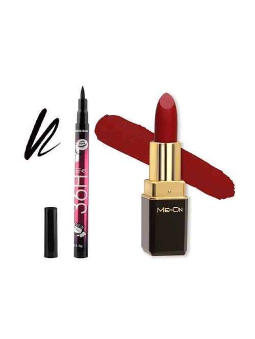 me-on pack of 8h longlasting color addict hd matte lipstick shade#1 and 36h black eyeliner pen - 18052844 - Very Small Image - 1