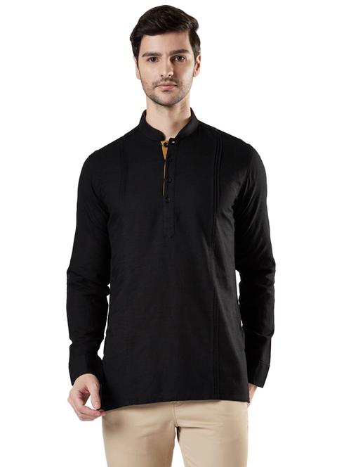 black cotton blend kurta - 18052895 - Very Small Image - 1