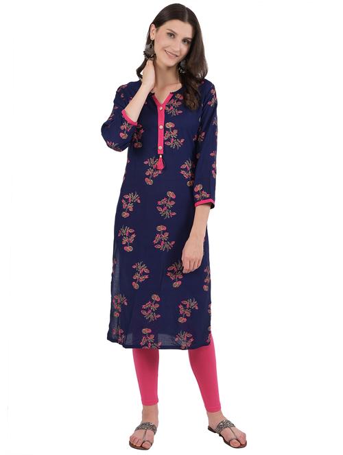 blue rayon straight kurta - 18053237 - Very Small Image - 1