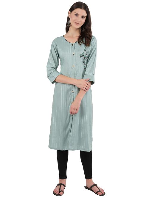 green rayon straight kurta - 18053252 - Very Small Image - 1