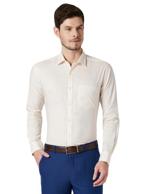 cream solid formal shirt - 18053379 - Very Small Image - 1