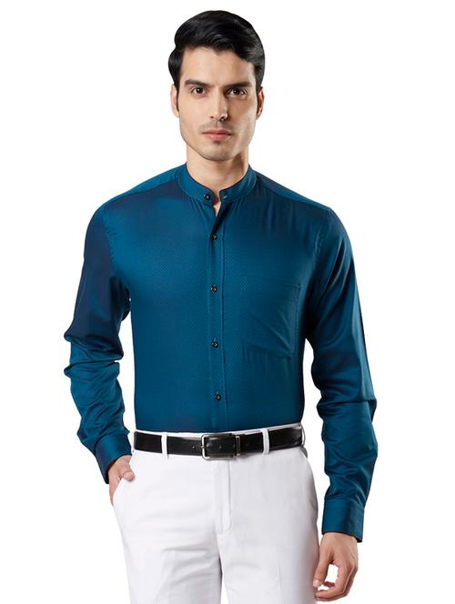 teal self-design formal shirt - 18053450 - Very Small Image - 1