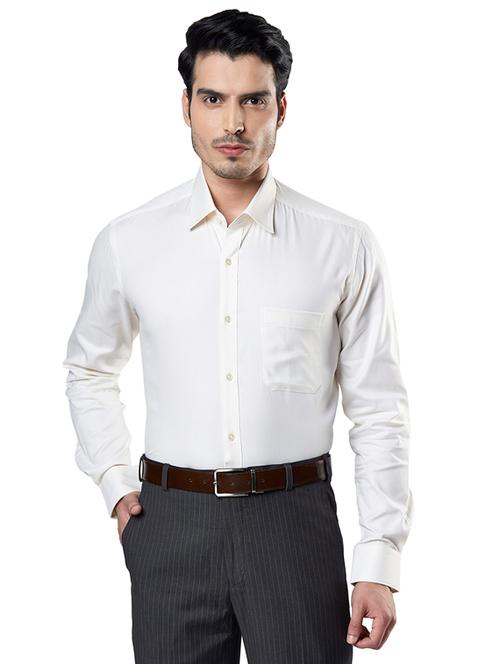 cream solid formal shirt - 18053475 - Very Small Image - 1