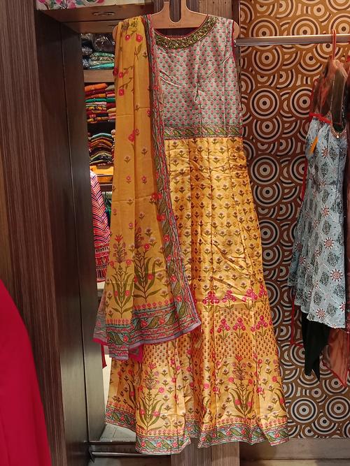 ladies gown with dupatta colour yellow - 18053546 - Very Small Image - 1