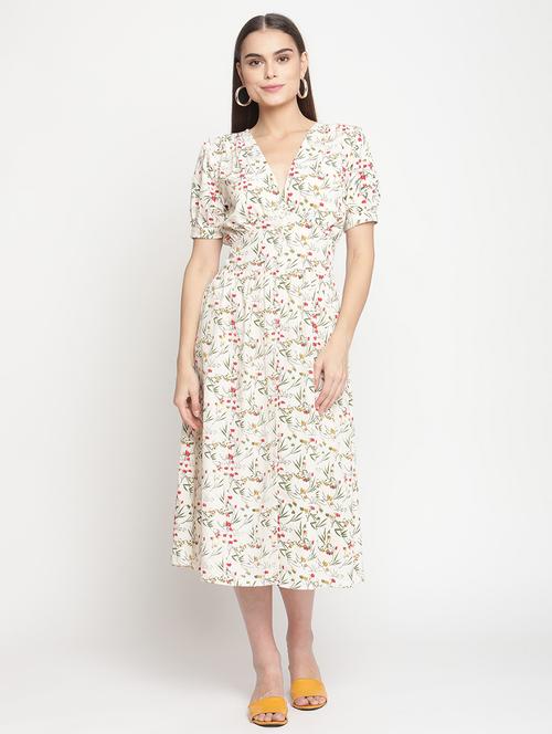 puff sleeves floral printed a-line dress - 18053555 - Very Small Image - 1