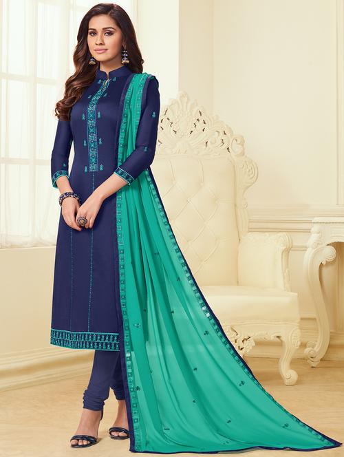 blue silk semistitched suit - 18053735 - Very Small Image - 1