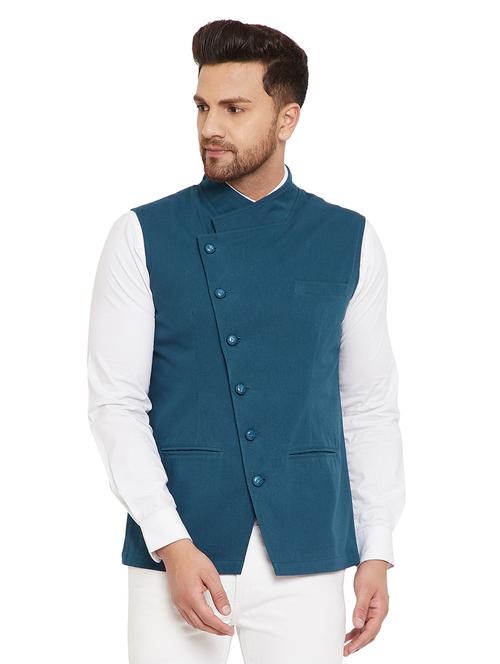 blue solid classic waist coat - 18053961 - Very Small Image - 1