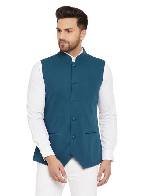 blue solid classic waist coat - 18053962 - Very Small Image - 1
