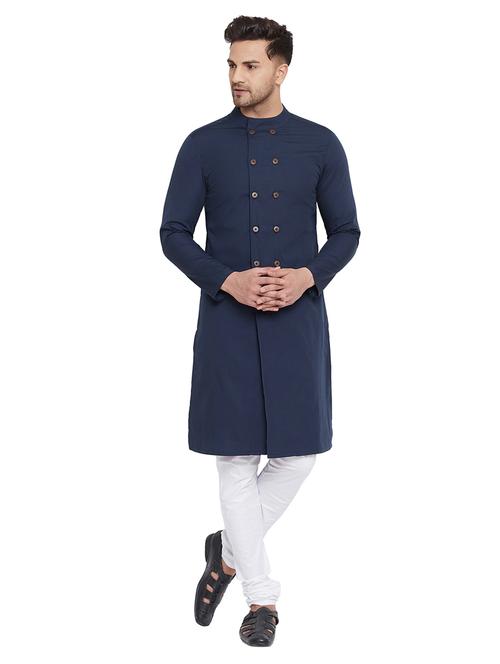navy blue solid kurta - 18053983 - Very Small Image - 1