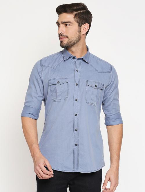 light blue solid casual shirt - 18054346 - Very Small Image - 1