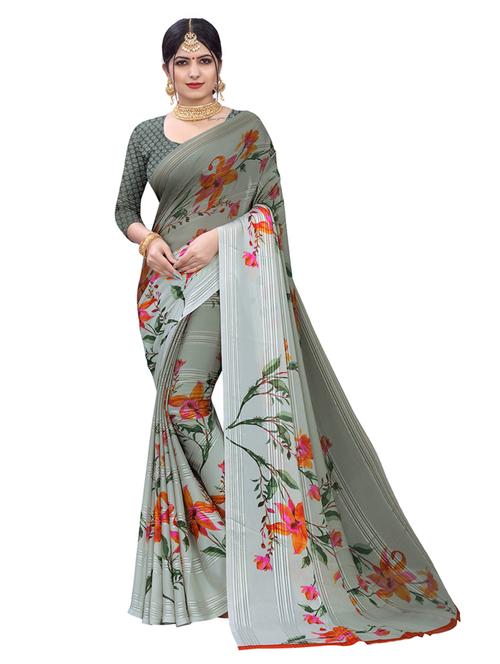 floral printed saree with blouse - 18054363 - Very Small Image - 1