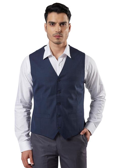 navy blue solid waist coat - 18054447 - Very Small Image - 1
