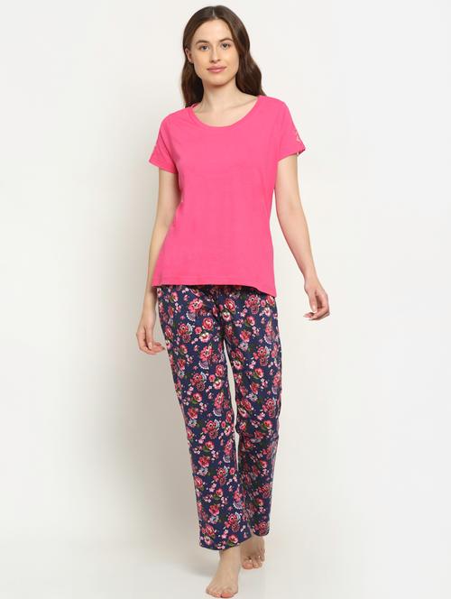 round neck printed nightwear pajama set - 18054454 - Very Small Image - 1