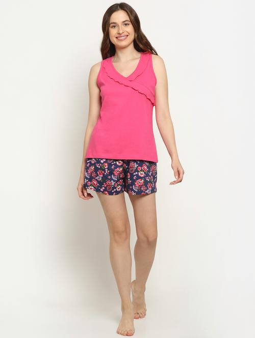 v neck printed nightwear shorts set - 18054456 - Very Small Image - 1