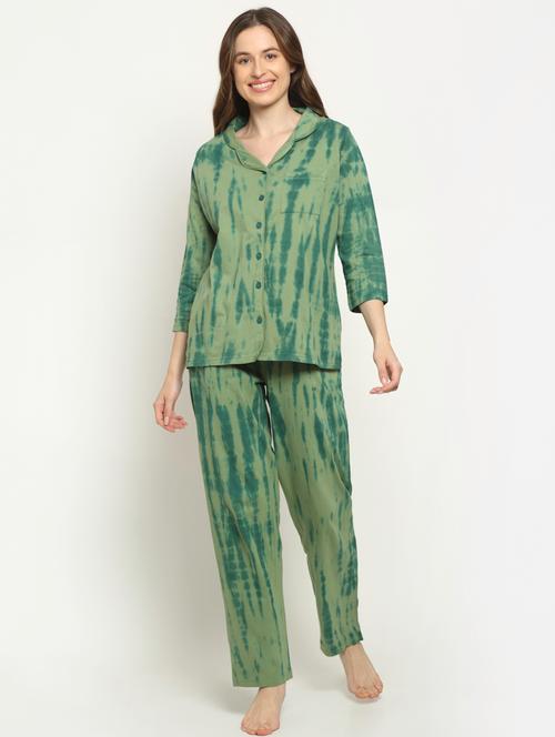 hooded neck printed nightwear pajama set - 18054458 - Very Small Image - 1