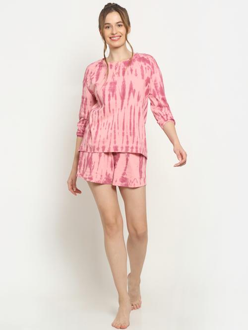round neck printed nightwear shorts set - 18054460 - Very Small Image - 1