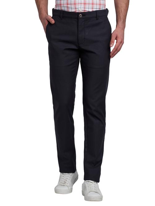 grey solid flat front casual trouser - 18054762 - Very Small Image - 1