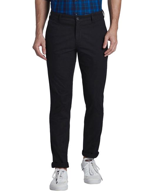 black solid flat front casual trouser - 18054763 - Very Small Image - 1
